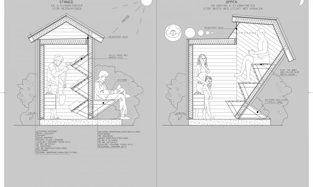 Section drawing of the buildings two modes