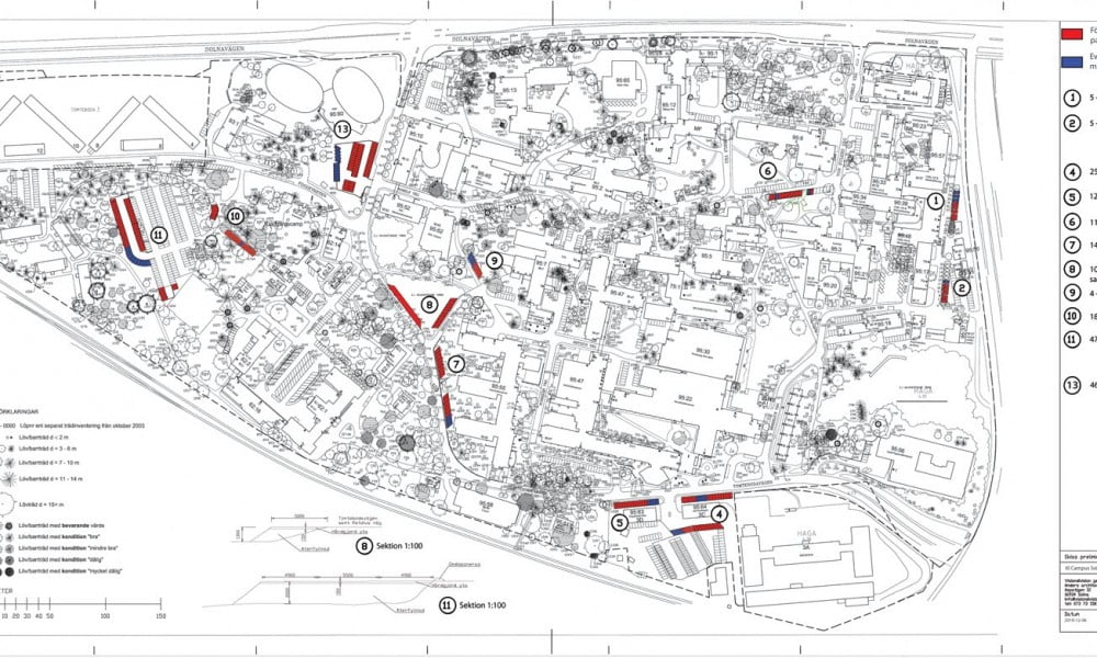 Campus map with temporary parking lots