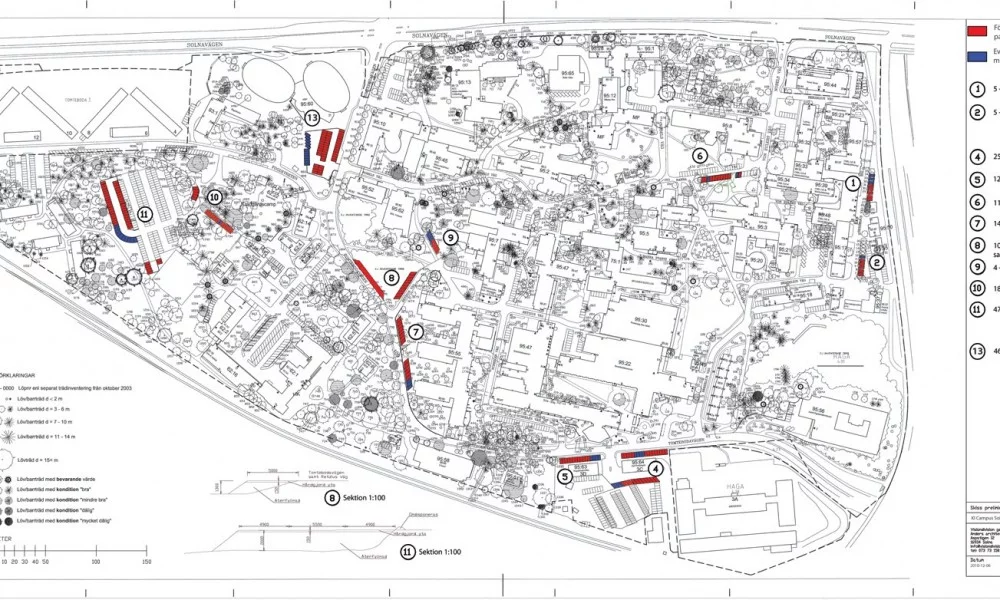 Campus map with temporary parking lots