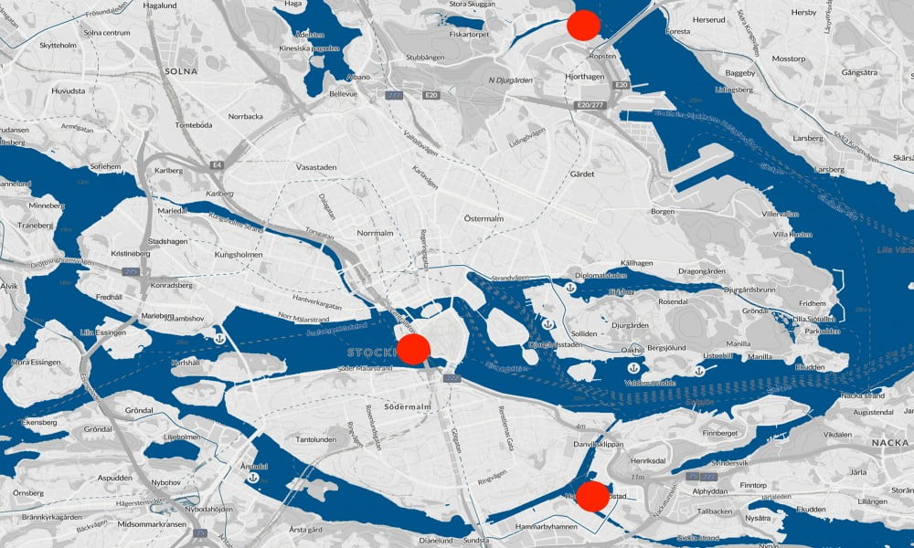 Stockholm map with three new public pools