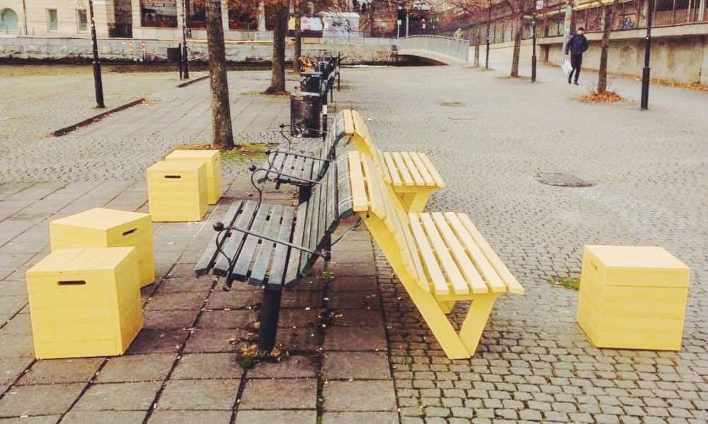 Extra benches at Gamla Stan